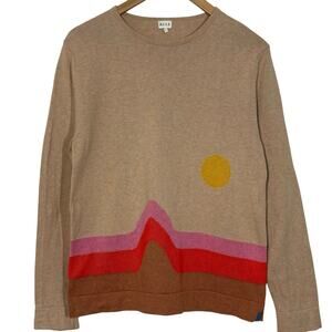 Kule Mountain Range Sunset Crew Neck Sweater Sz Small Sporty Preppy Read